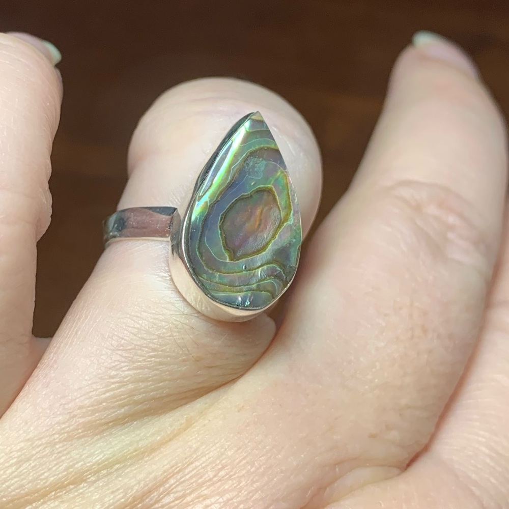 Solid Sterling Silver Abalone Ring - image 5